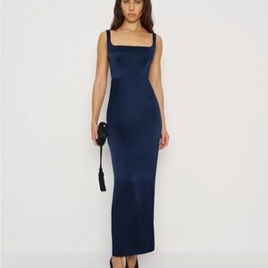 Reformation Ambre Silk Navy Maxi Dress